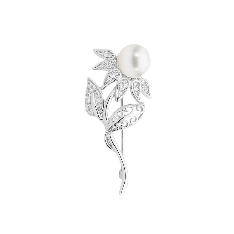 Sterling Silver Cubic Zirconia & Pearl Brooch