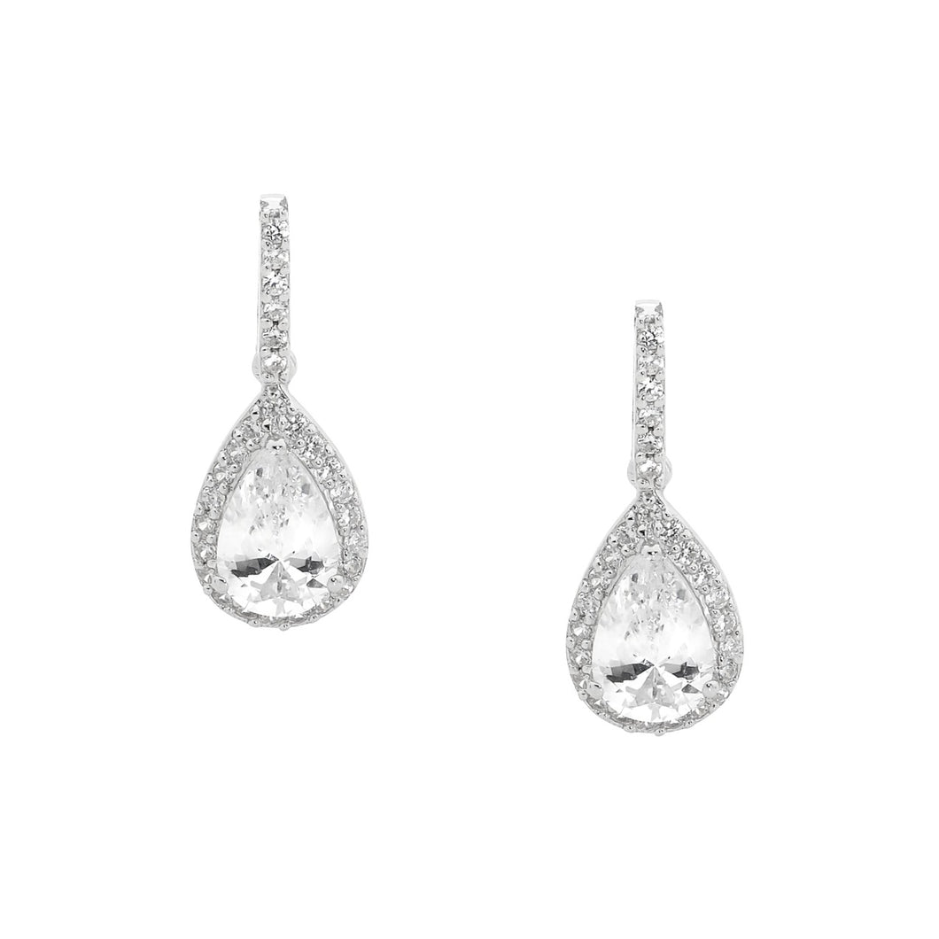 Sterling Silver Cubic Zirconia Halo Drop Earrings
