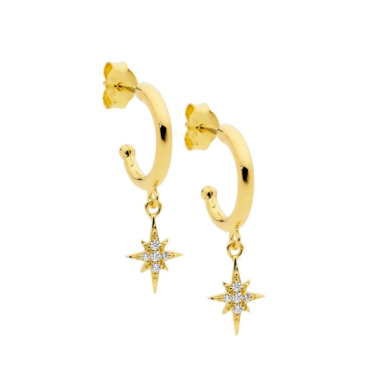 Sterling Silver Gold Plate Star Earrings