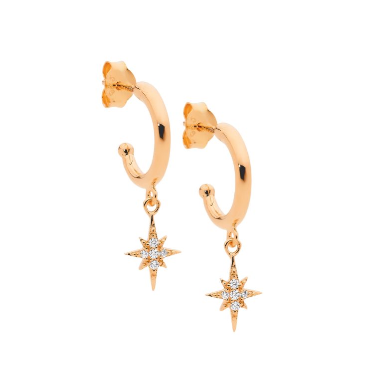 Sterling Silver Rose Gold Plate Star Earring