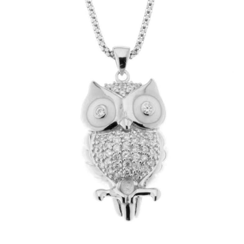 Sterling Silver Owl Pendant with Cubic Zirconia