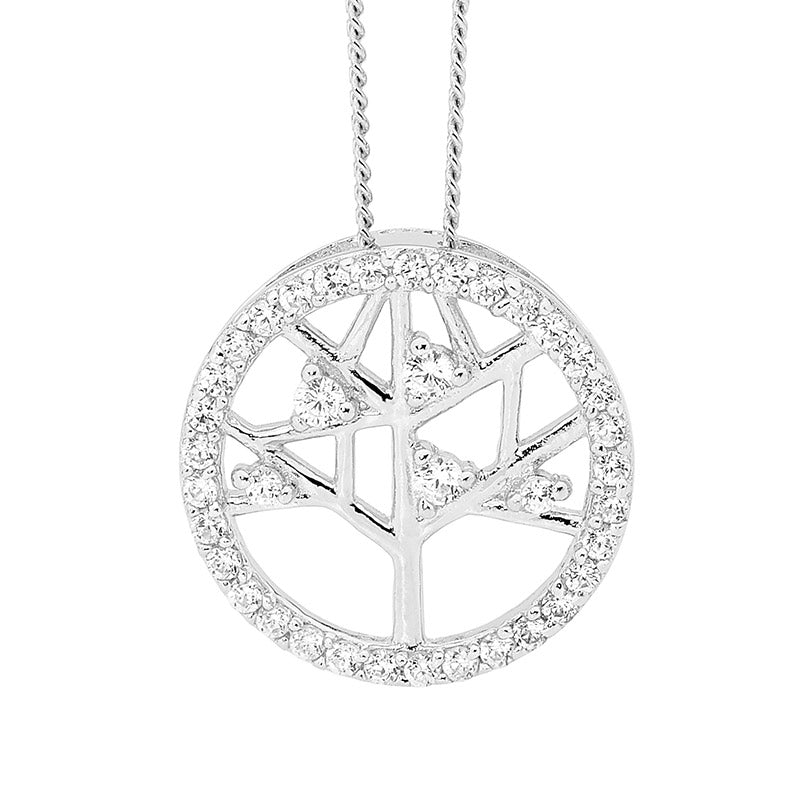 Sterling Silver Cubic Zirconia Tree Of Life Necklace