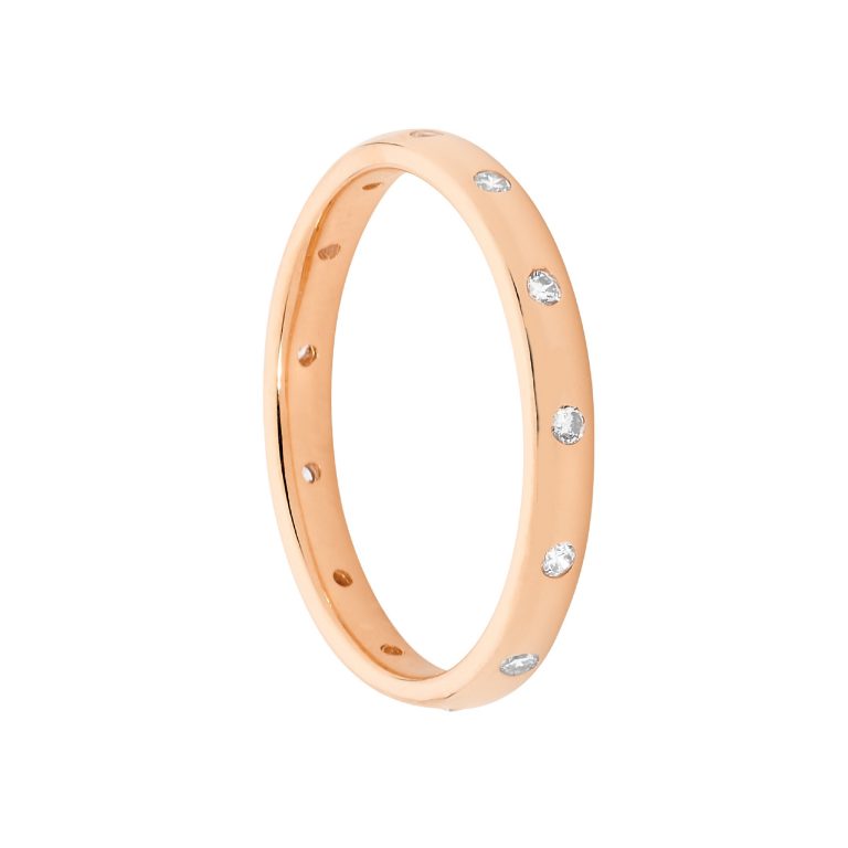Sterling Silver Rose Gold Plate Cubic Zirconia Ring