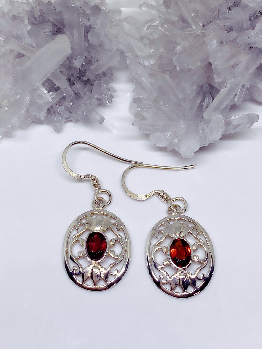 Garnet Earrings - Sterling Silver