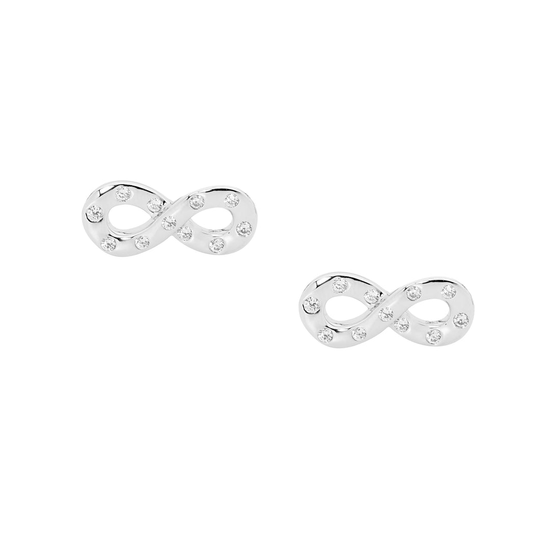 Sterling Silver Infinity Stud Earrings With Cubic Zirconia