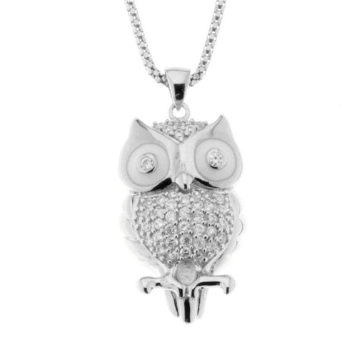 Sterling Silver Owl Pendant with Cubic Zirconia