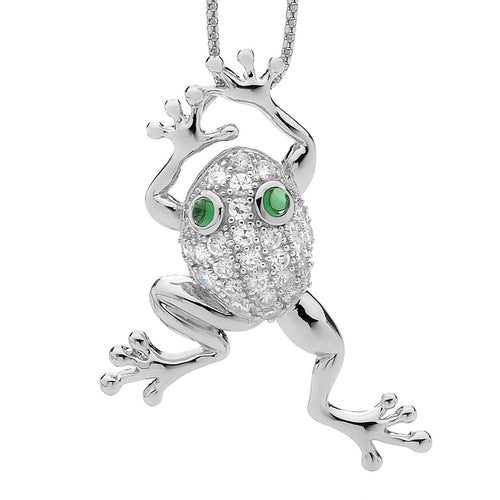 Sterling Silver Frog Pendant with Cubic Zirconia
