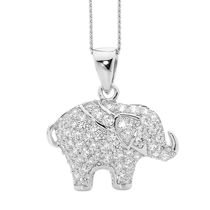 Sterling Silver Elephant Pendant with Cubic Zirconia