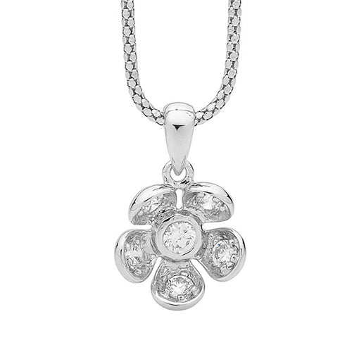 Sterling Silver Cubic Zirconia Flower Necklace