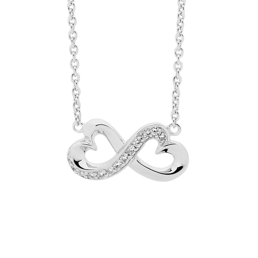 Sterling Silver Double Heart Infinity Necklace with Cubic Zirconia