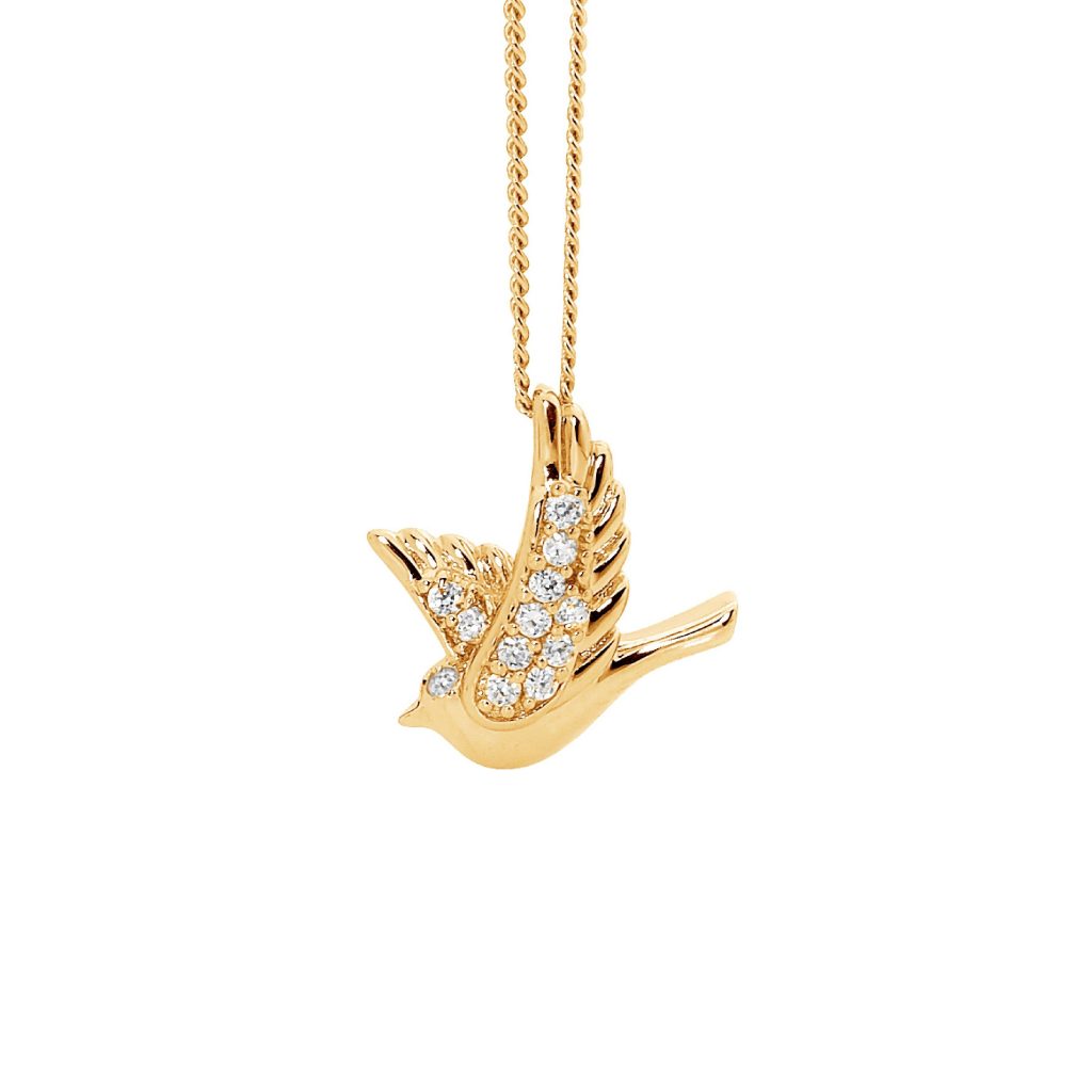 Sterling Silver & Gold Plated Dove Pendant with Cubic Zirconia