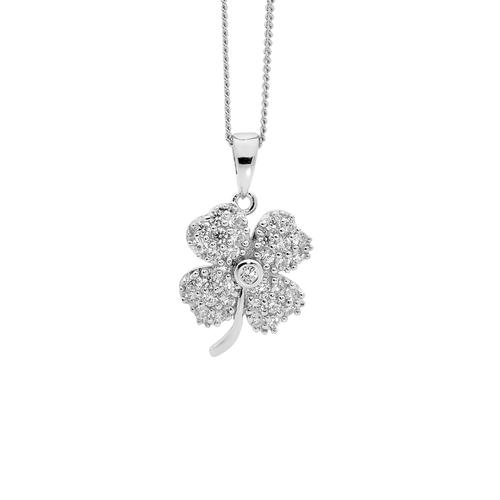 Sterling Silver Cubic Zirconia Four Leaf Clover Necklace