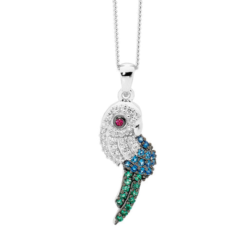 Sterling Silver Parrot Pendant with Cubic Zirconia