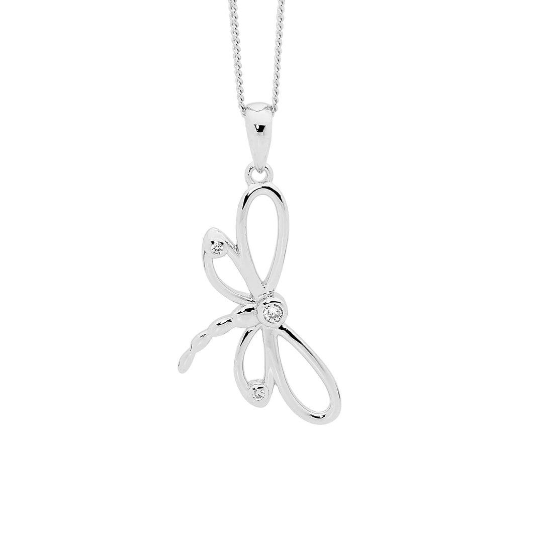 Sterling Silver Dragonfly Pendant with Cubic Zirconia