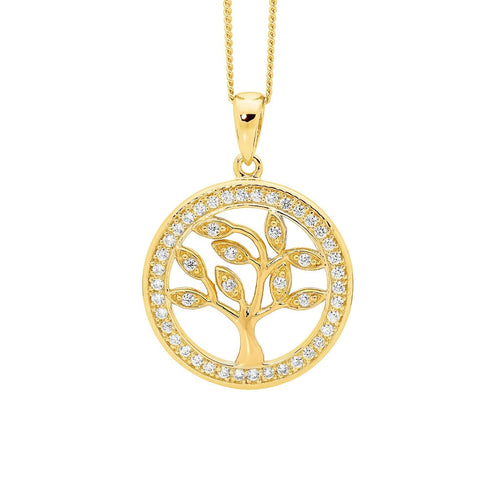 Sterling Silver Gold Plate Cubic Zirconia Tree Of Life Pendant