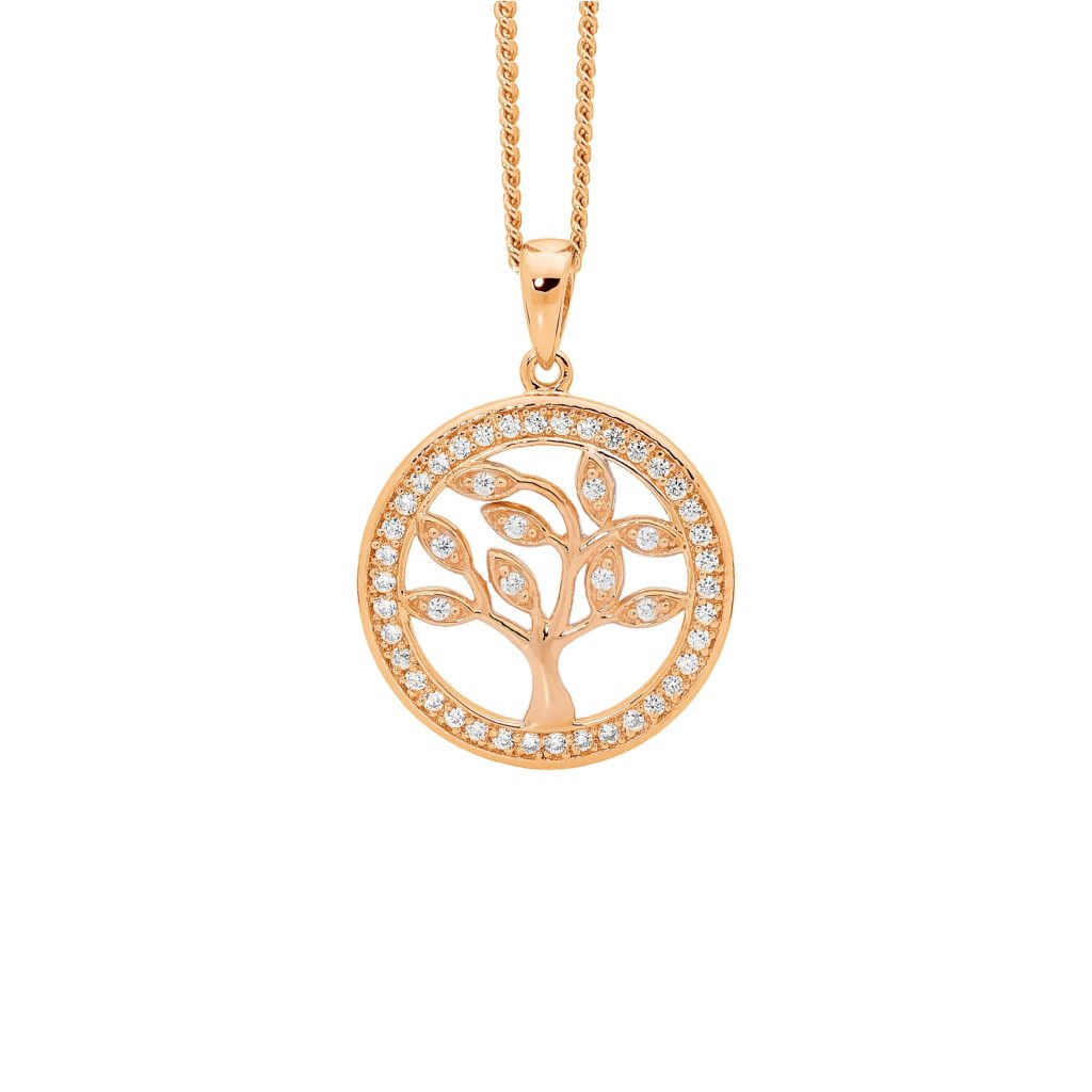 Sterling Silver Rose Gold Plate Tree Of life Pendant