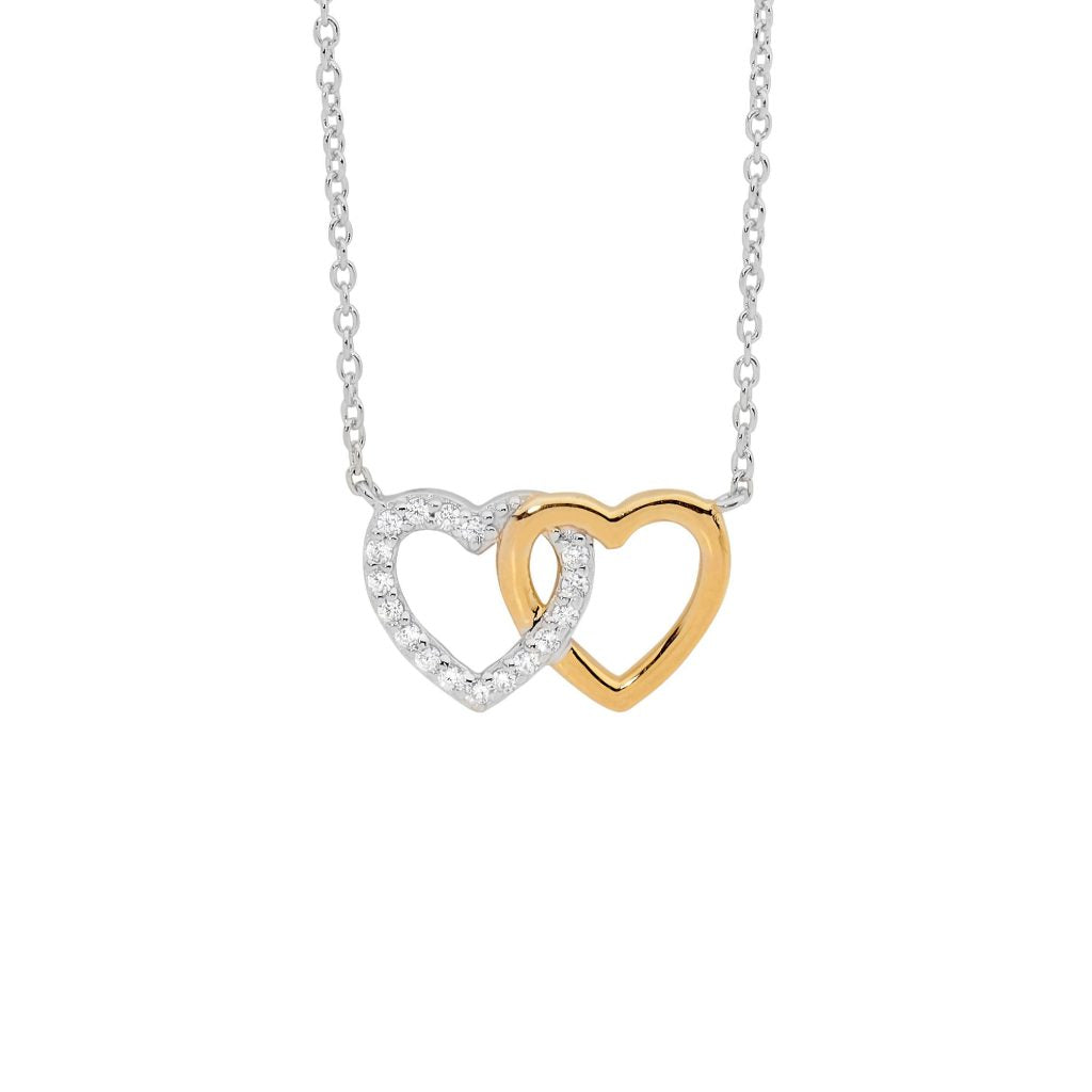 Sterling Silver & Gold Plate Heart Infinity Necklace With Cubic Zirconias