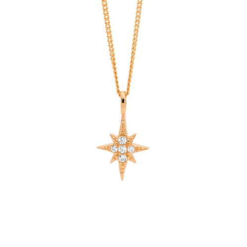 Sterling Silver Rose Gold Plate Star Necklace