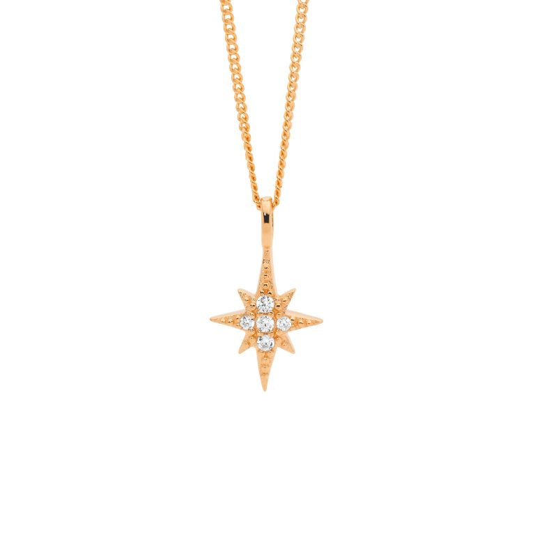 Sterling Silver Rose Gold Plate Star Necklace