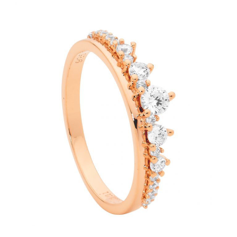 Sterling Silver Rose Gold Plate Cubic Zirconia Ring