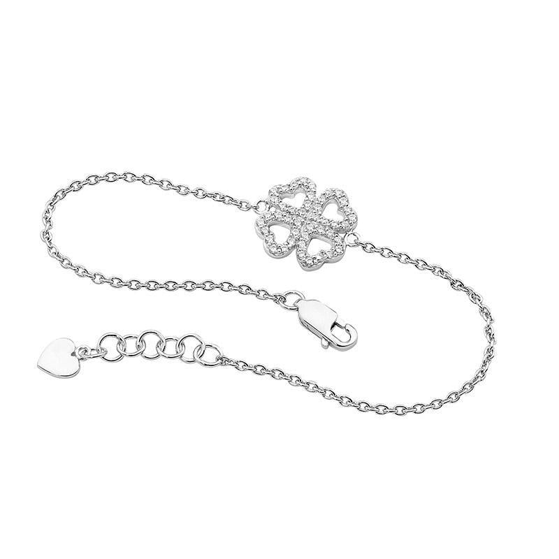 Sterling Silver Four Leaf Clover Bracelet with Cubic Zirconia