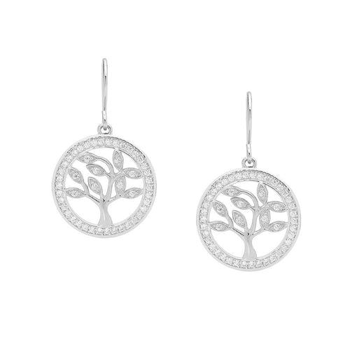 Sterling Silver Tree Of Life Earrings with Cubic Zirconia