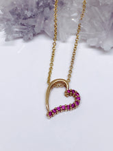 Natural Ruby Heart Slider Pendant & Chain- 9ct Yellow Gold