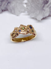 Gold Nugget Ring With Diamonds & Australian Sapphires