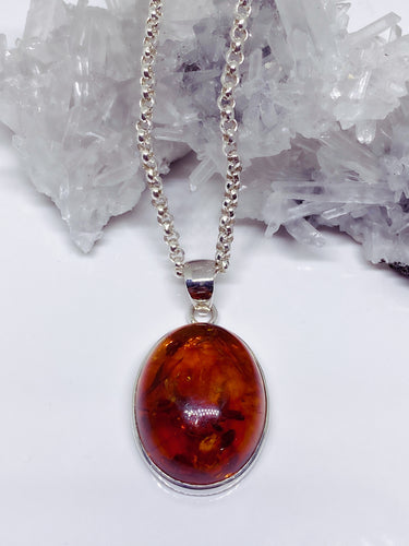 Baltic Amber Pendant - Sterling Silver with Chain