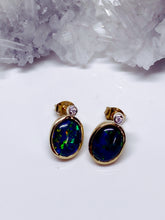Opal Triplet & Diamond Stud Earrings - 9ct Yellow Gold