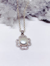 Freshwater Pearl & Cubic Zirconia Pendant - Sterling Silver with Chain