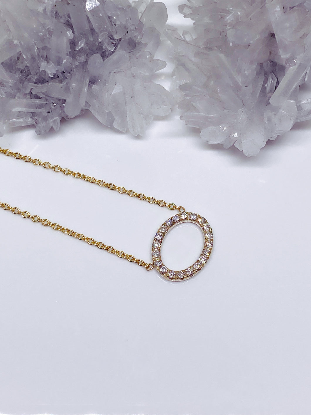 Diamond Oval Necklace in 9ct Yellow Gold