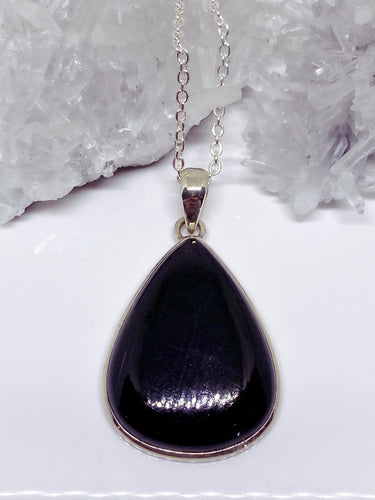 Black Tourmaline Pendant - Sterling Silver with Chain