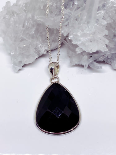 Black Onyx Pendant - Sterling Silver with Chain