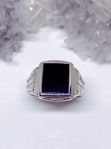 Men's Signet Ring With Black Onyx - Sterling Silver