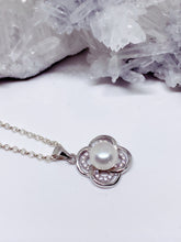 Freshwater Button Pearl & Cubic Zirconia Pendant - Sterling Silver with Chain