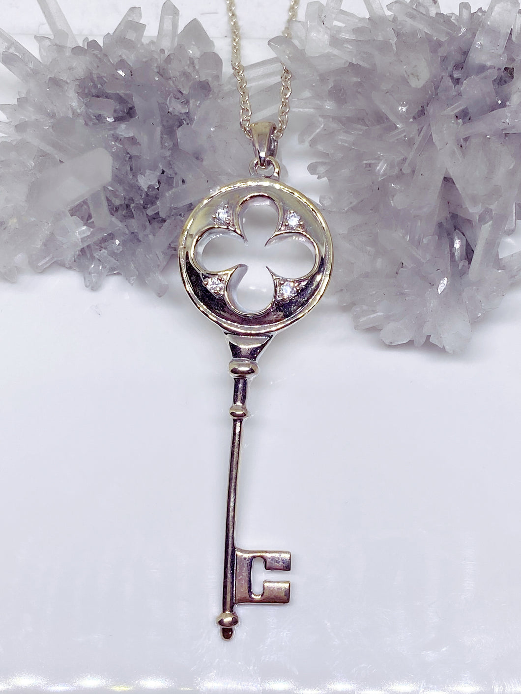Sterling Silver Cubic Zirconia Key Pendant & Chain