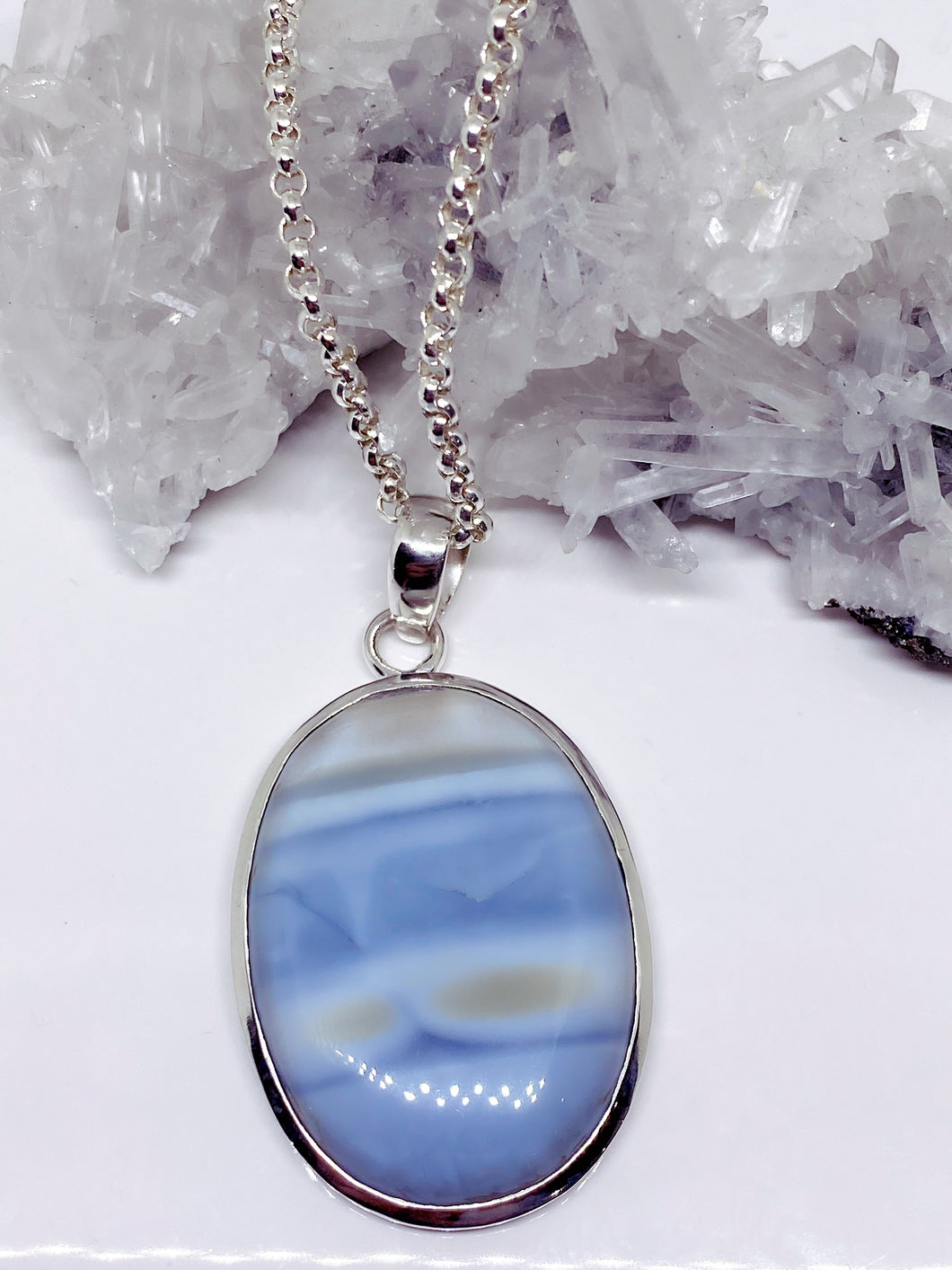 Peruvian Blue Opal Pendant - Sterling Silver with Chain