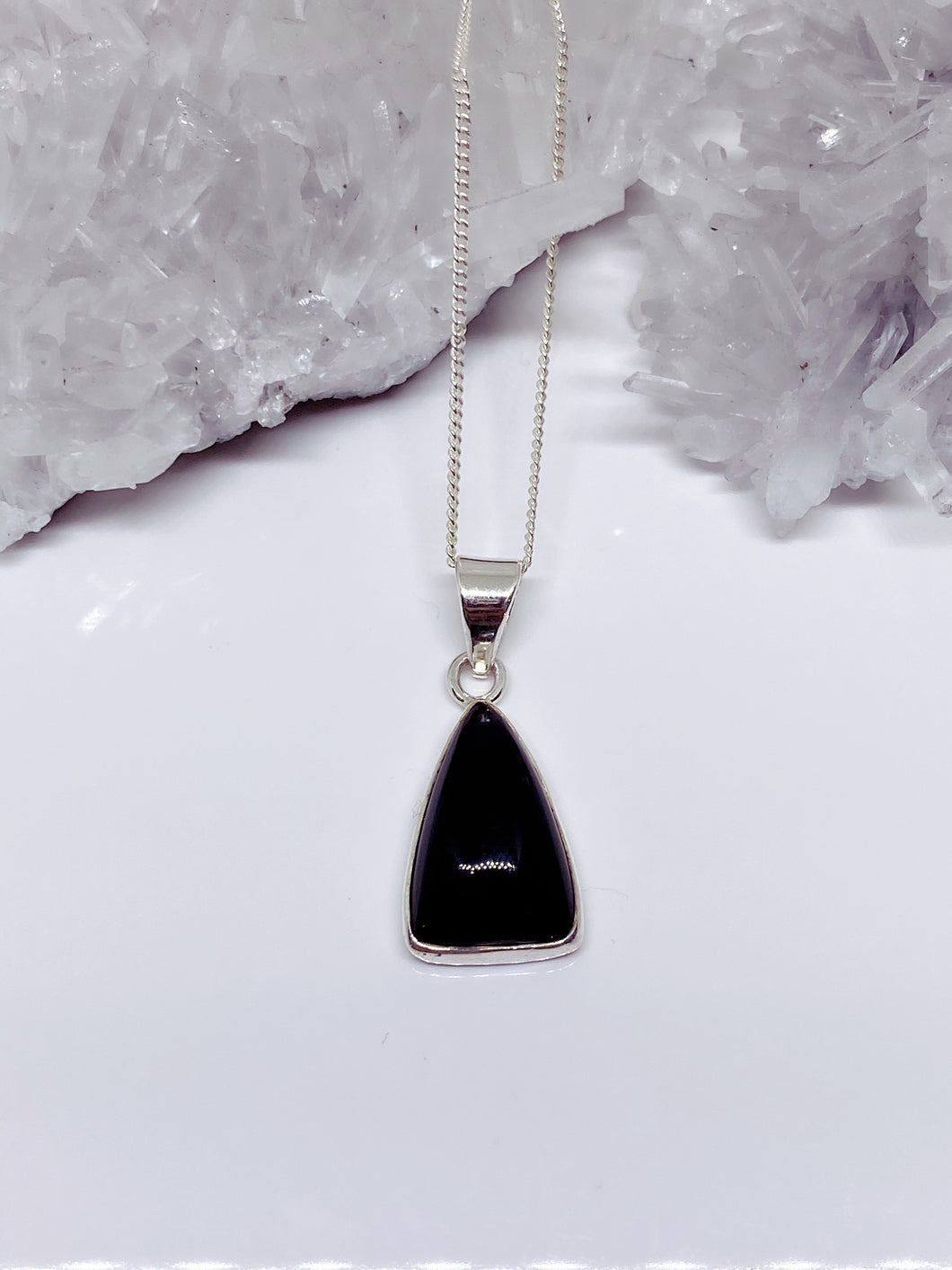 Black Onyx Pendant - Sterling Silver with Chain