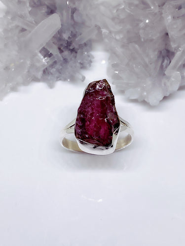 Rough Pink Tourmaline Ring - Sterling Silver