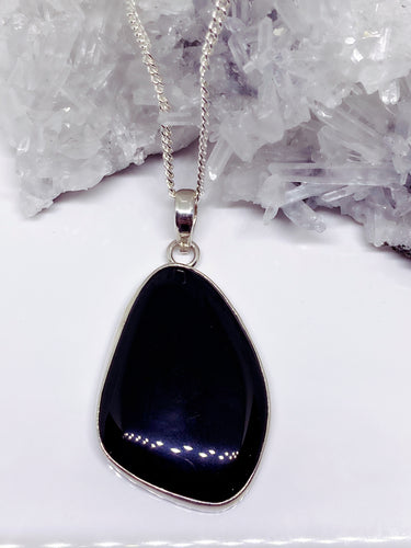 Black Onyx Pendant - Sterling Silver with Chain