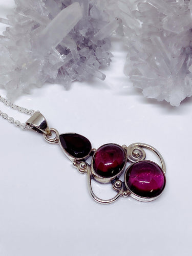 Garnet Pendant & Chain - Sterling Silver