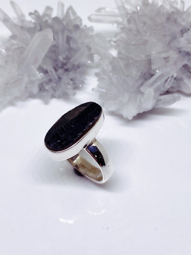 Rough Black Tourmaline Ring - Sterling Silver