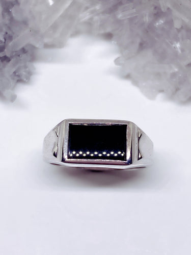 Men's Black Onyx Signet Ring Sterling Silver