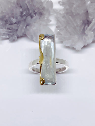 Handmade Aquamarine Ring Sterling Silver & 22ct Gold One Of A Kind