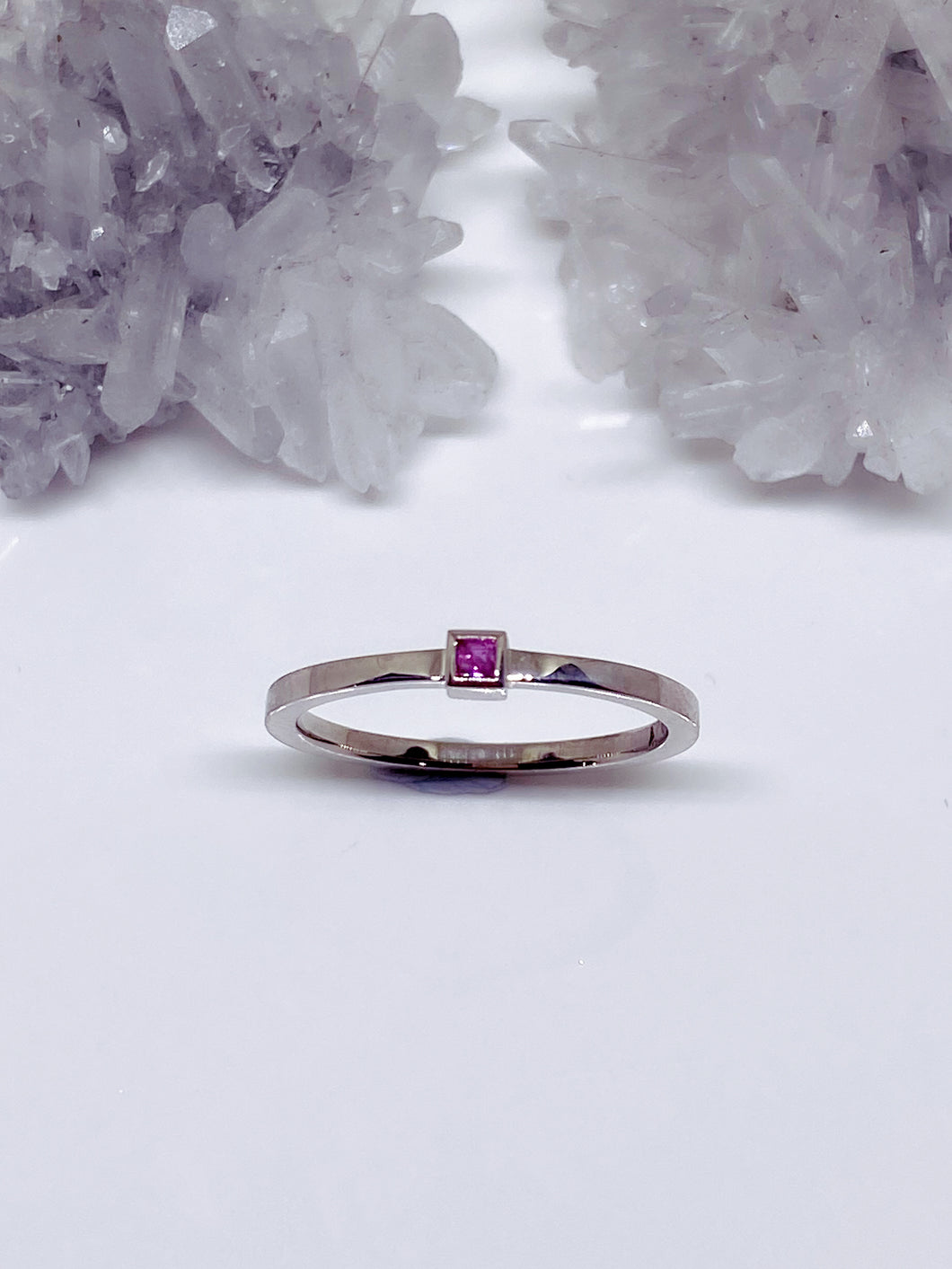Natural Ruby Stacker Ring- 18ct White Gold
