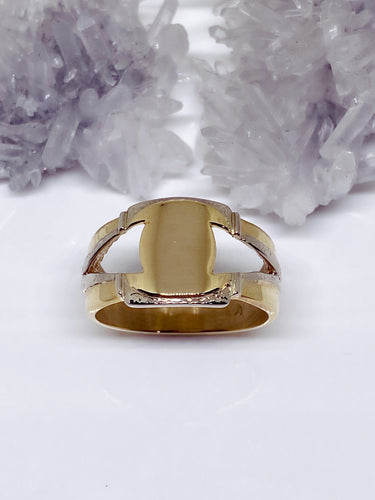 Solid 9ct Yellow & White Gold Signet Ring- Handmade, One Of A Kind