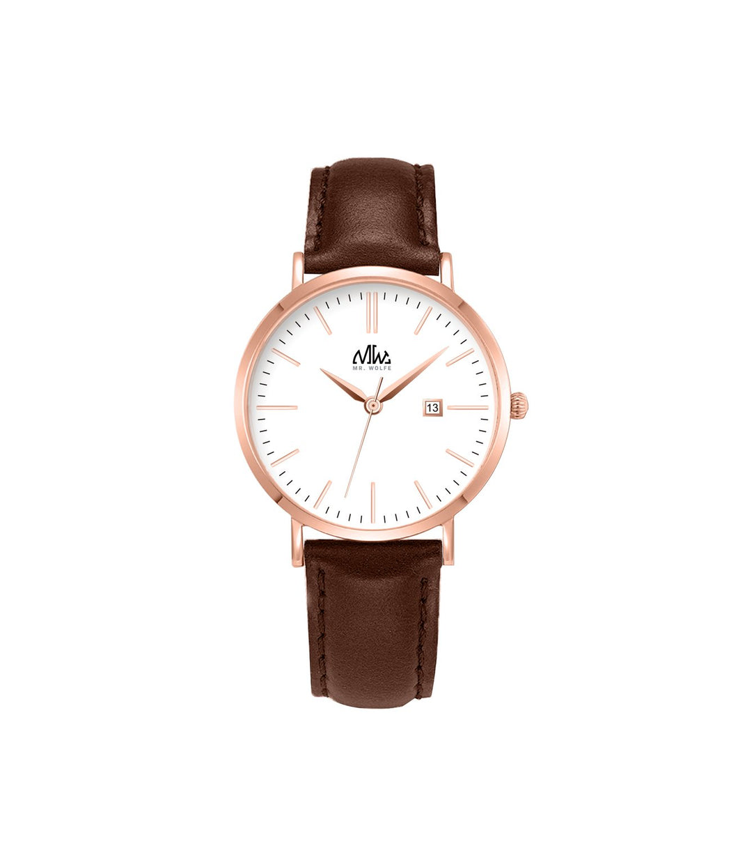 Mr. Wolfe Lisa White Rose Gold & Brown Leather
