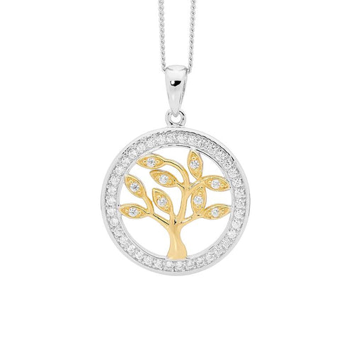 Sterling Silver Tree Of Life Pendant with Gold Accent & Cubic Zirconia