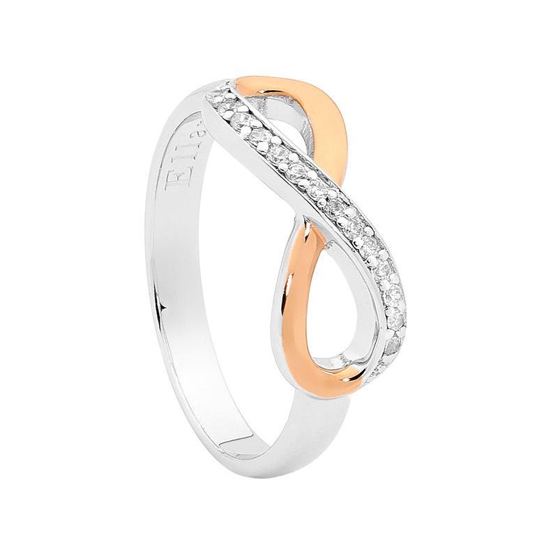 Sterling Silver Infinity Ring with Rose Gold Accent & Cubic Zirconia
